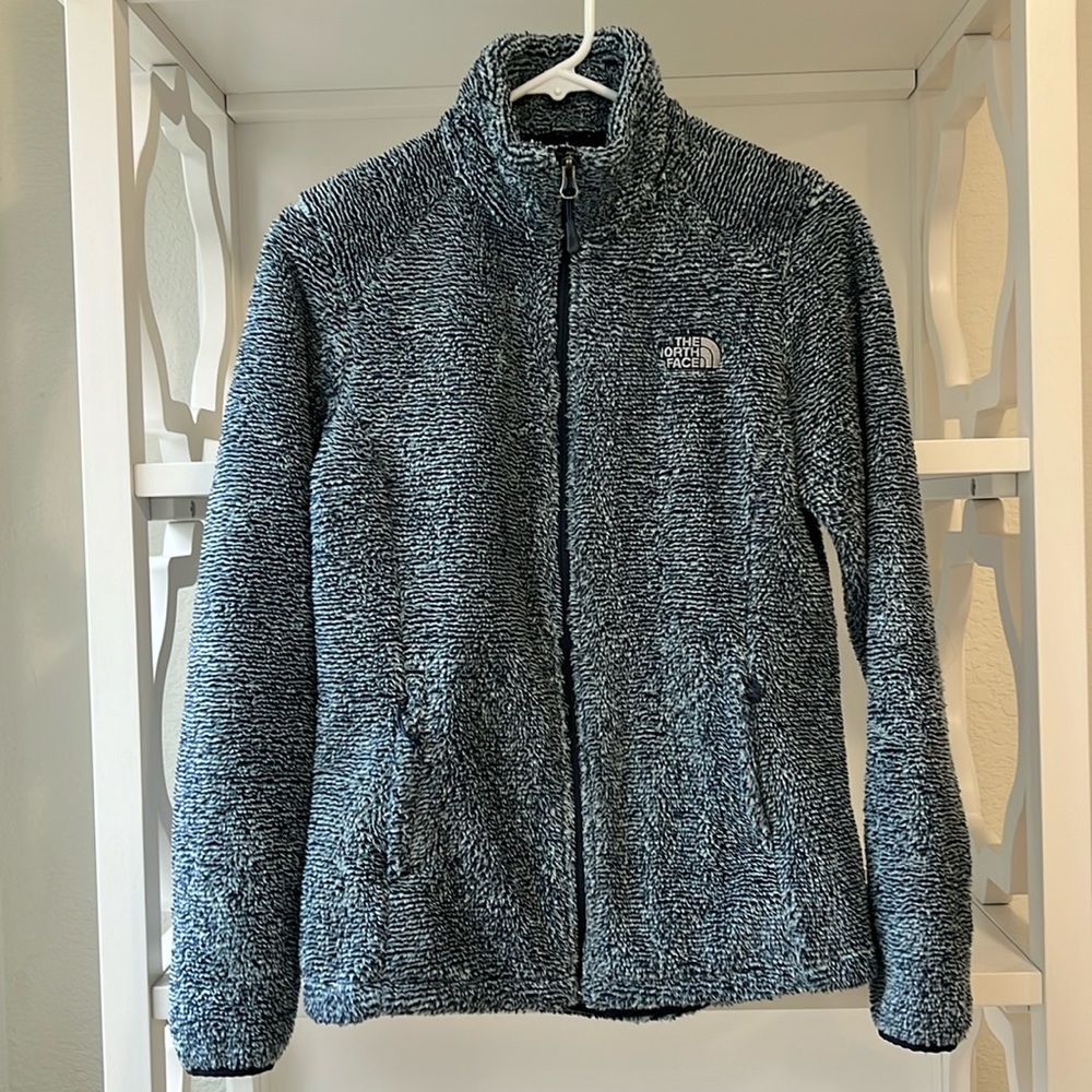 The North Face Womens Full Zip Shady Blue Marled Sherpa Fleece Jacket Size S